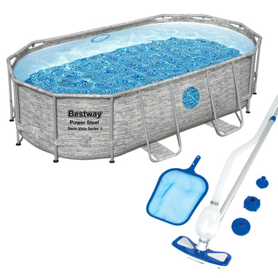 Bestway 14 x 8 x 3.3 Foot Power Swim Vista Pool Set with Pump and Cleaning Kit