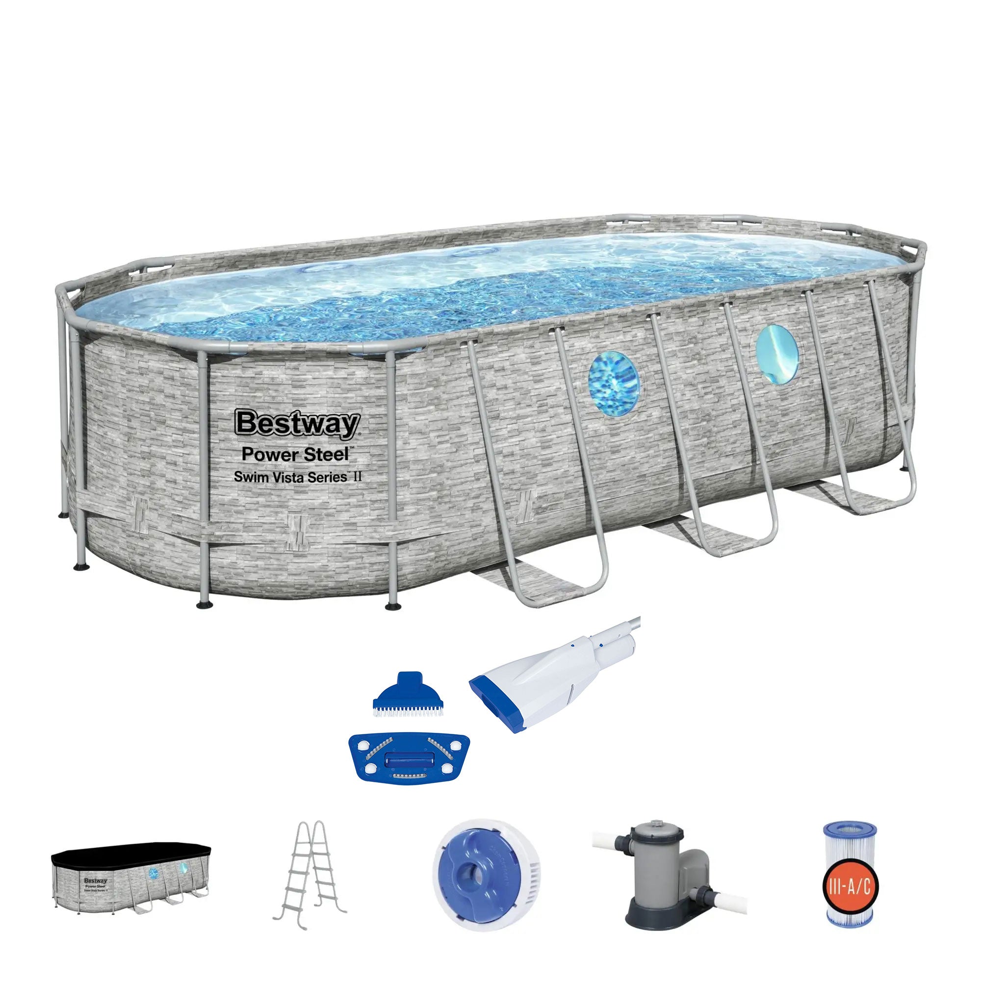 Bestway Power Steel Vista 18' x 9' x 48 inch Swimming Pool with Handheld Vacuum