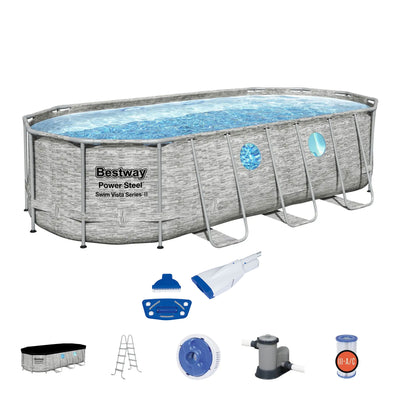 Bestway Power Steel Vista 18' x 9' x 48 inch Swimming Pool with Handheld Vacuum