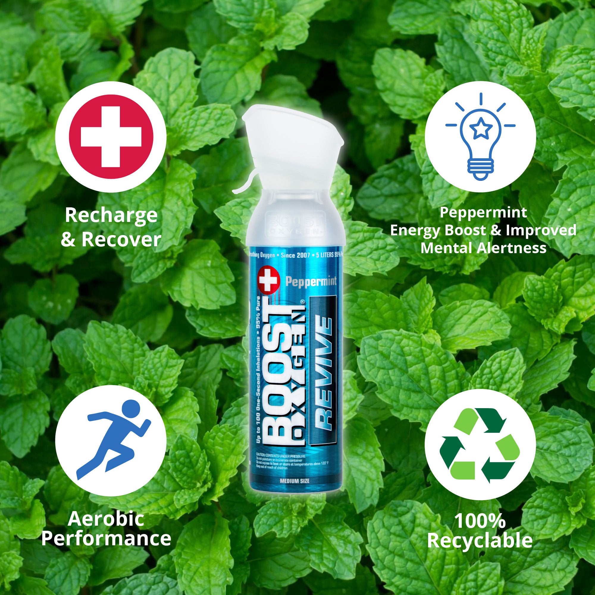 Boost Oxygen Natural Portable 5L Pure Canned Oxygen Canister Peppermint (4 Pack) - VMInnovations
