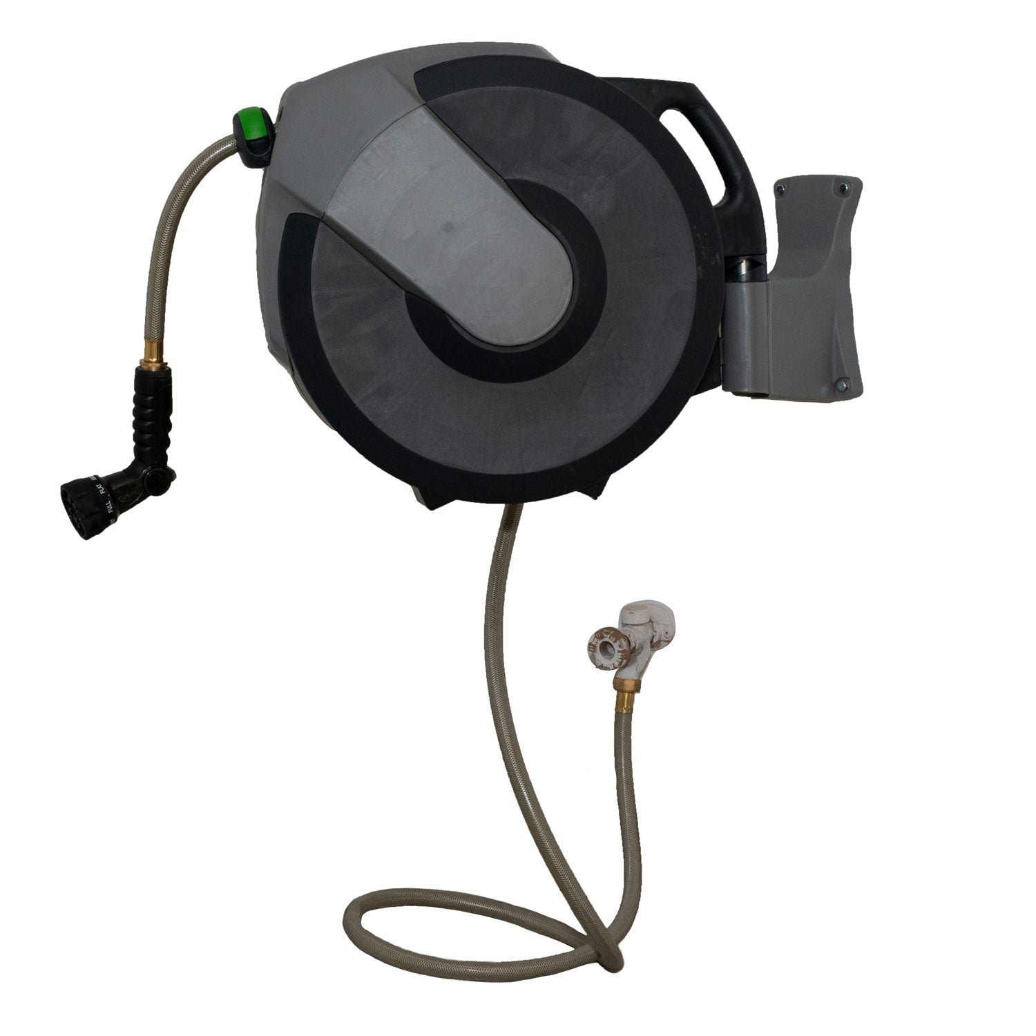 EarthWay Products 75 Foot Hose w/ Nozzle, Storage Drum, & Wall Mount (Used) - VMInnovations