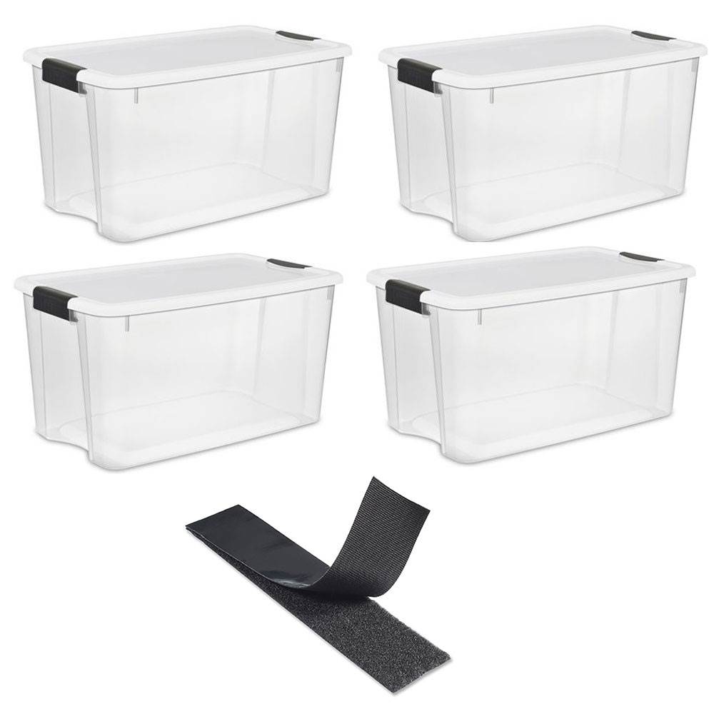 Sterilite 70 Quart Storage Box (4 Pk) Bundled with VELCRO® Brand 2in x 15ft Roll
