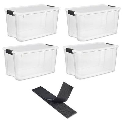 Sterilite 70 Quart Storage Box (4 Pk) Bundled with VELCRO® Brand 2in x 15ft Roll