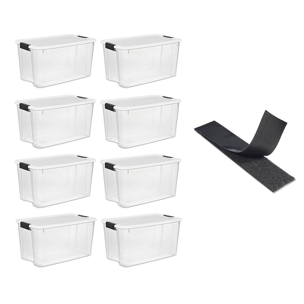 Sterilite 70-qt Ultra Latch Storage Box (8 Pack) Bundled with VELCRO® Brand Roll