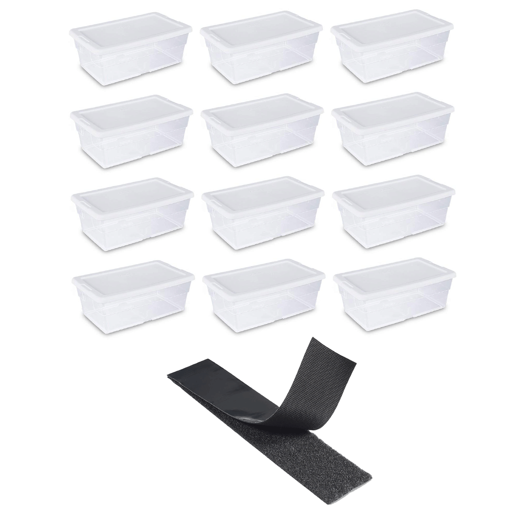 Sterilite 6 qt Storage (12) Bundled with VELCRO® Brand Roll, Black