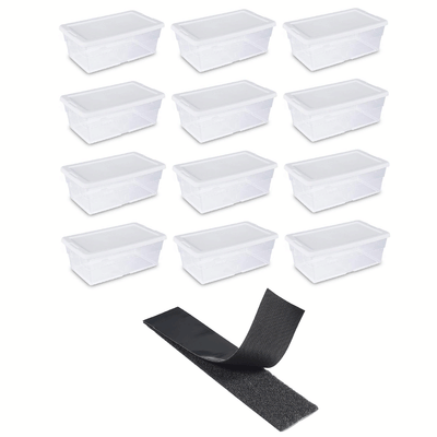 Sterilite 6 qt Storage (12) Bundled with VELCRO® Brand Roll, Black