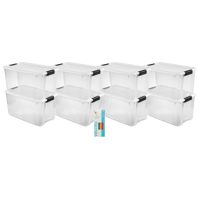 Sterilite 70 Quart Ultra Latch Storage Box, 8 Pk, w/ Velcro Reusable Wire, 5 Pk - VMInnovations