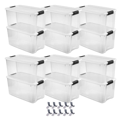 Sterilite 70Qt Ultra Latch Storage Box, 12Pk, & Velcro Extreme Outdoor Fasteners