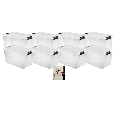 Sterilite 70Qt Ultra Latch Clear Box 8Pk and Velcro 10Ft Low Profile 1" Fastener
