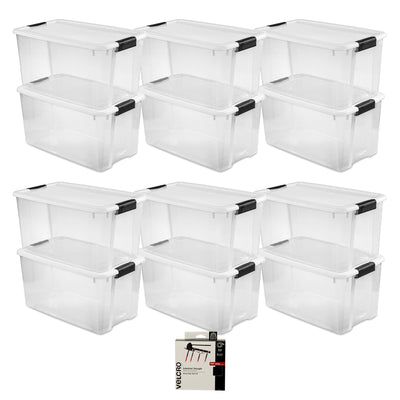 Sterilite 70 Qt Ultra Latch Storage Box, 12 Pk, & Velcro 10 Ft Adhesive Fastener