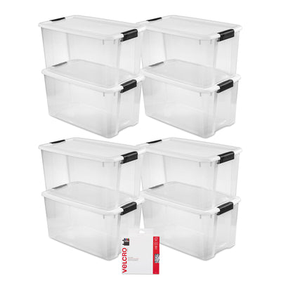 Sterilitie 70 Qt Ultra Latch Storage Box 8 Pack w/ Velcro Sticky Back Pads, 200