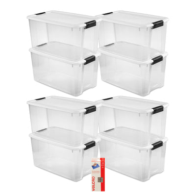 Sterilitie 70 Qt Ultra Latch Storage Box 8 Pk w/ Velcro Sticky Back Pads, 75 Pk