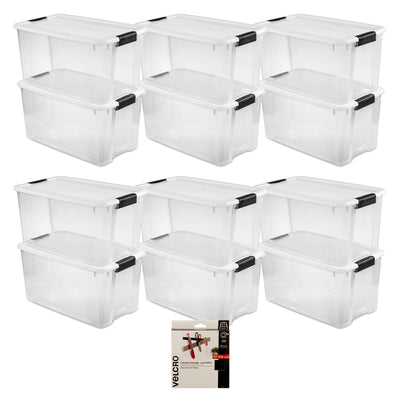 Sterilite 70Qt Ultra Latch Clear Box 12Pk & Velcro 10Ft Low Profile 1" Fastener