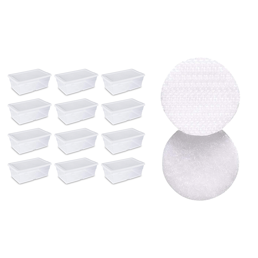 Sterilite 6-QtTote (12 Pack) Bundled with VELCRO® Brand Fastener Pads (200 Pack)