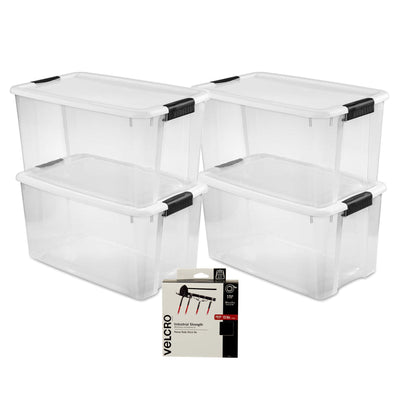 Sterilite 70 Qt Ultra Latch Storage Box, 4 Pk, & Velcro 10 Ft Adhesive Fastener