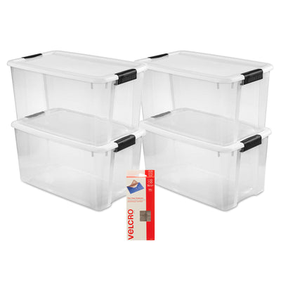 Sterilitie 70 Qt Ultra Latch Storage Box 4 Pk w/ Velcro Sticky Back Pads, 75 Pk