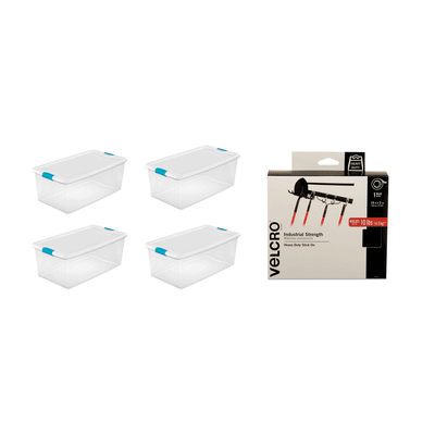 Sterilite 106-Qt Stackable Storage (4 Pack) Bundled with VELCRO® Brand Fastener - VMInnovations