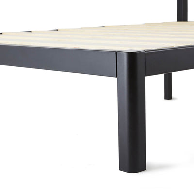 intelliBASE King Size Wooden Slat Black Metal Platform Bed Frame with Headboard