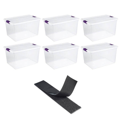 Sterilite 66 QT Storage (6 Pack) Bundled with VELCRO® Brand 2 Inch Hook & Loop