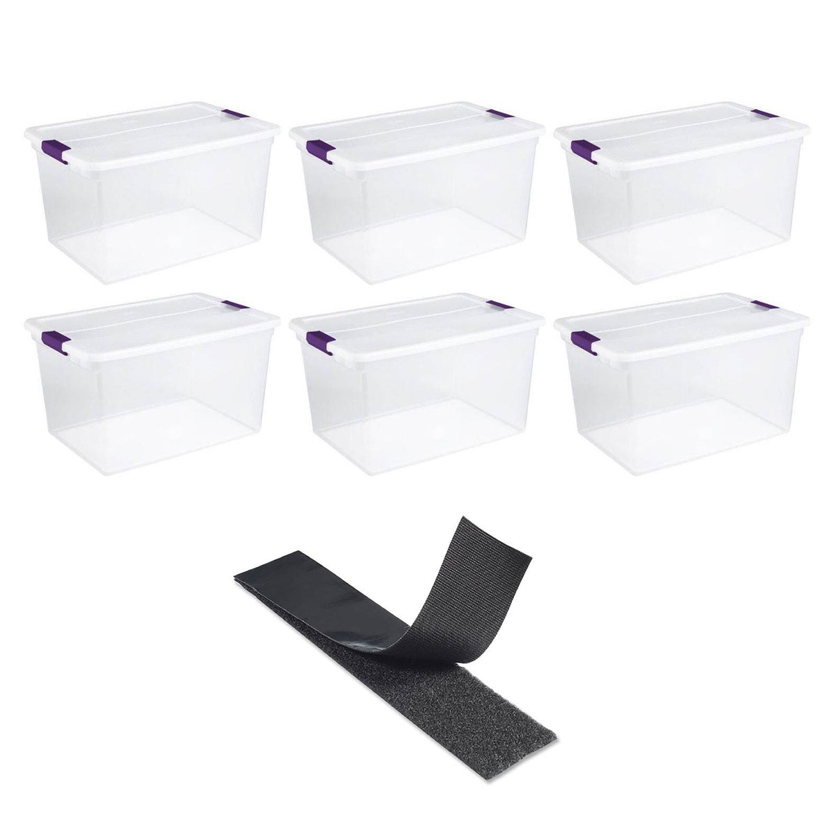 Sterilite 66 QT Storage (6 Pack) Bundled with VELCRO® Brand 2 Inch Hook & Loop
