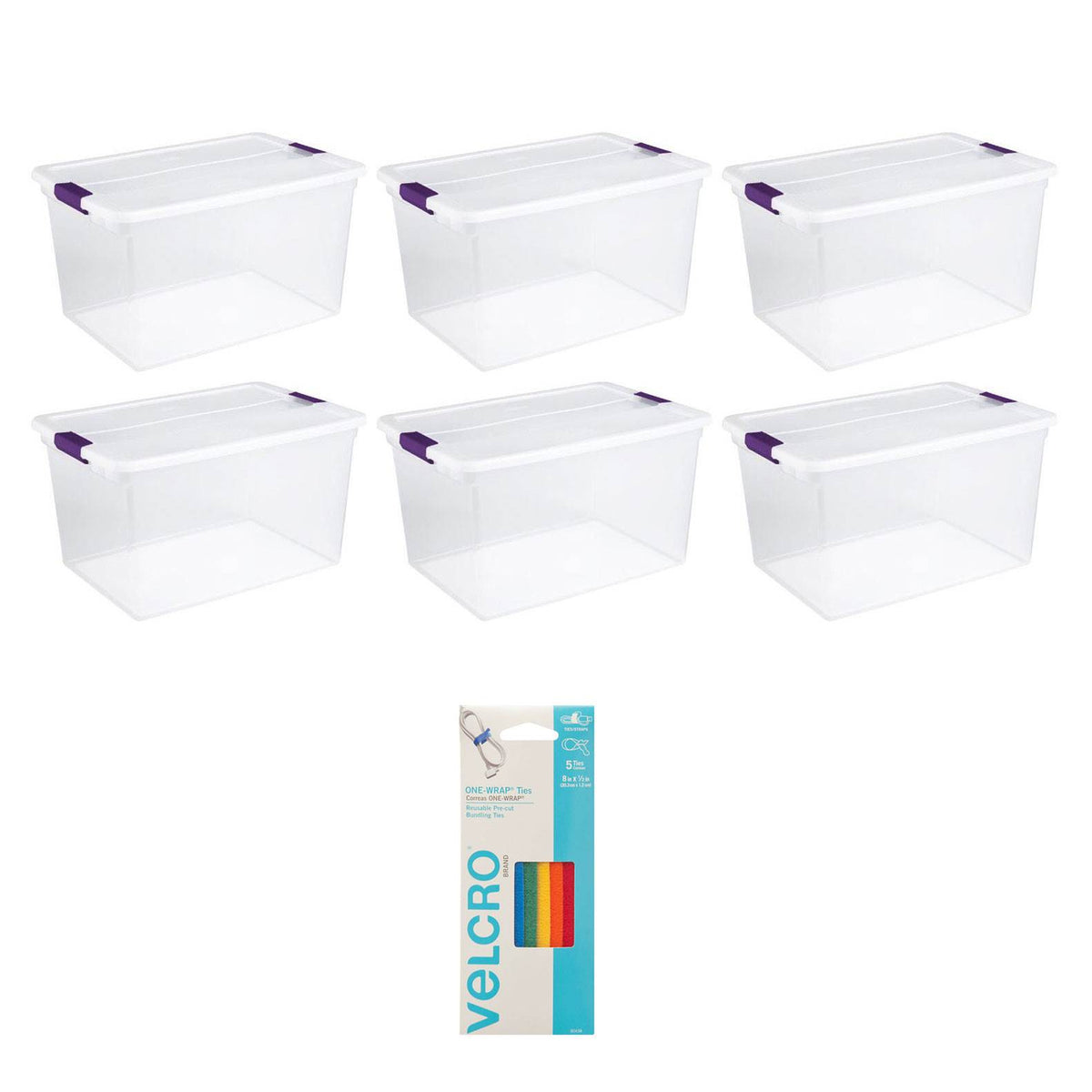 Sterilite 66-Quart Storage (6 Pack) Bundled with VELCRO® Brand Wire & Cable Ties
