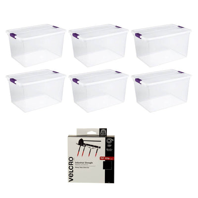 Sterilite 66 Qt Storage Tote (6 Pack) Bundled with VELCRO Brand 10 Ft Adhesive - VMInnovations
