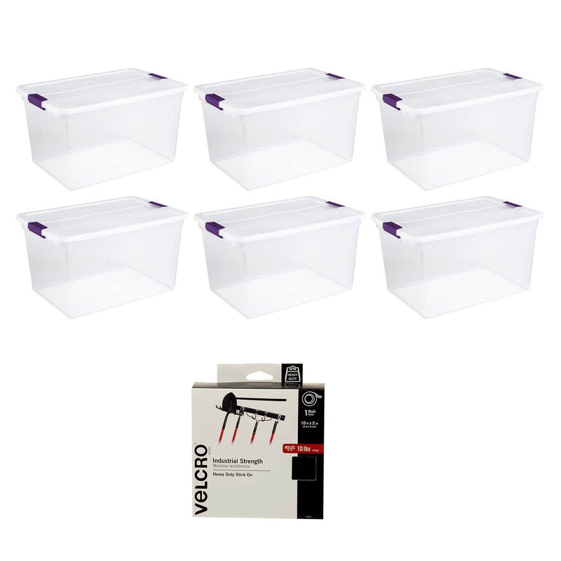 Sterilite 66 Qt Storage Tote (6 Pack) Bundled with VELCRO Brand 10 Ft Adhesive