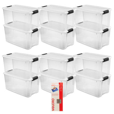 Sterilitie 70 Qt Ultra Latch Storage Box 12 Pk w/ Velcro Sticky Back Pads, 75 Pk