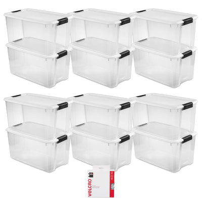 Sterilitie 70 Qt Ultra Latch Storage Box 12 Pack w/ Velcro Sticky Back Pads, 200