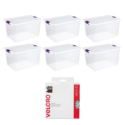 Sterilite 66-Quart (6) Bundled with VELCRO® Brand Hook & Loop Pads (200 Set)