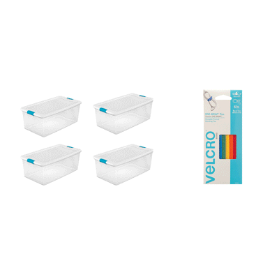 Sterilite 106-Qt Storage (4 Pack) Bundled with VELCRO® Brand Cable Ties (5 Pack) - VMInnovations