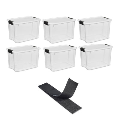 Sterilite 30 Quart Storage w/ Lid (6 Pack) Bundled with VELCRO® Brand Roll