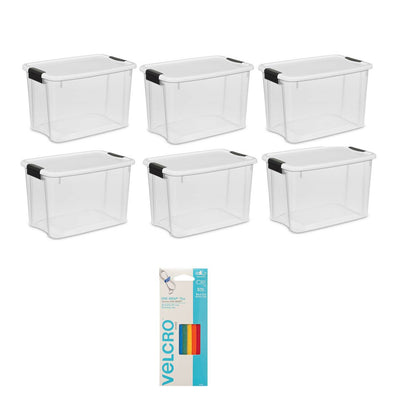 Sterilite 30 Qt Storage w/ Lid (6 Pack) Bundled with VELCRO® Brand Ties (5 Pack) - VMInnovations
