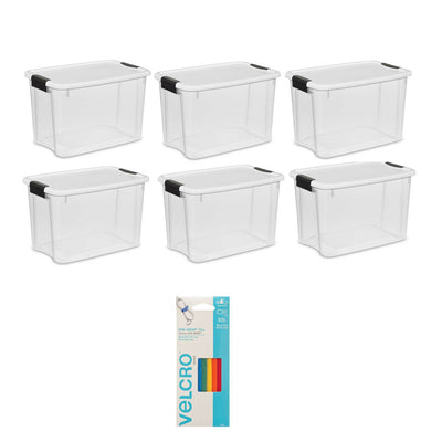 Sterilite 30 Qt Storage w/ Lid (6 Pack) Bundled with VELCRO® Brand Ties (5 Pack)