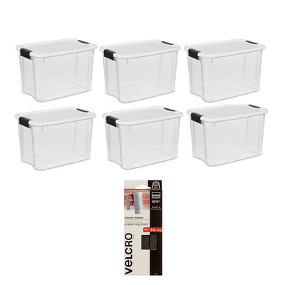 Sterilite 30 Qt Storage Box (6 Pack) Bundled with VELCRO® Brand Extreme Outdoor