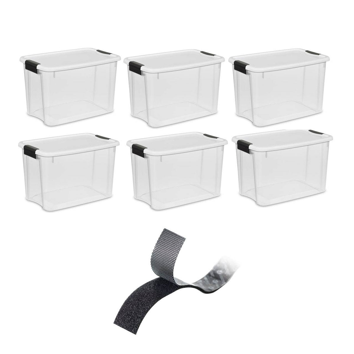 Sterilite 30 Qt Storage Tote (6 Pack) with VELCRO Brand 10 Foot 1 Inch Tape Roll