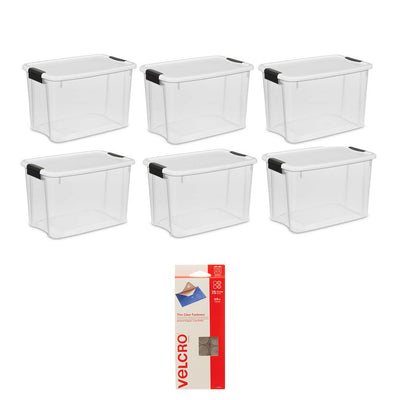 Sterilite 30 Qt Storage Tote (6 Pack) with VELCRO Brand Coin Fasteners (75 Pack) - VMInnovations