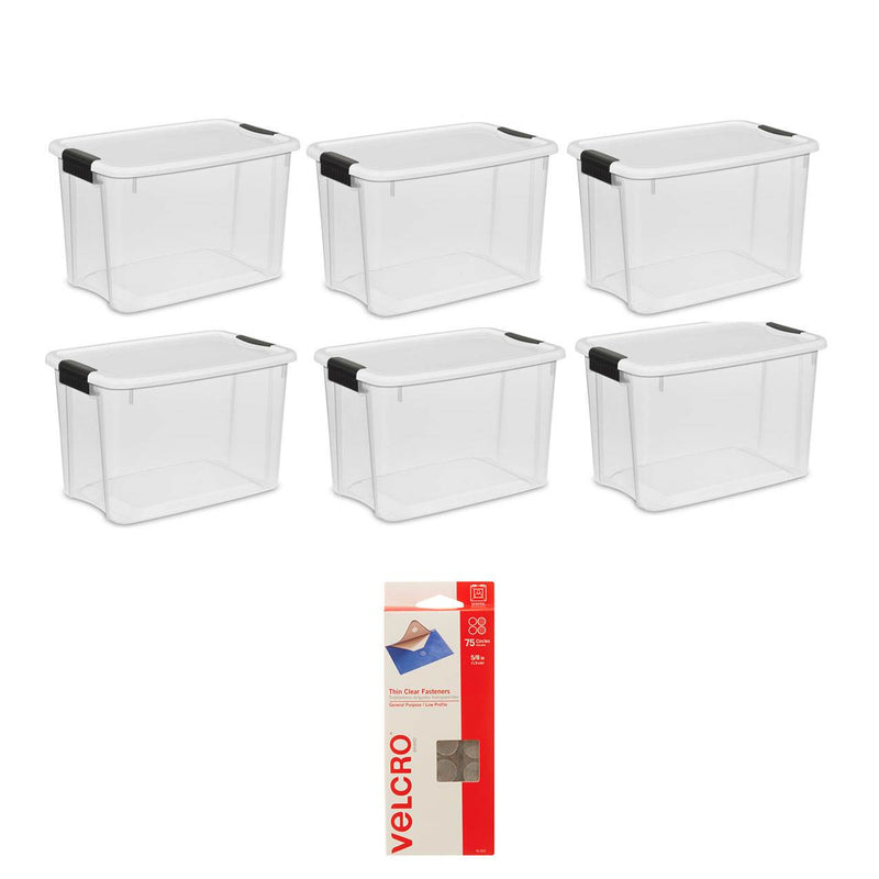 Sterilite 30 Qt Storage Tote (6 Pack) with VELCRO Brand Coin Fasteners (75 Pack) - VMInnovations