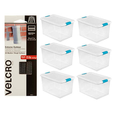 Sterilite 64Qt Ultra Latch Storage Box, 6Pk, & Velcro Extreme Outdoor Fasteners