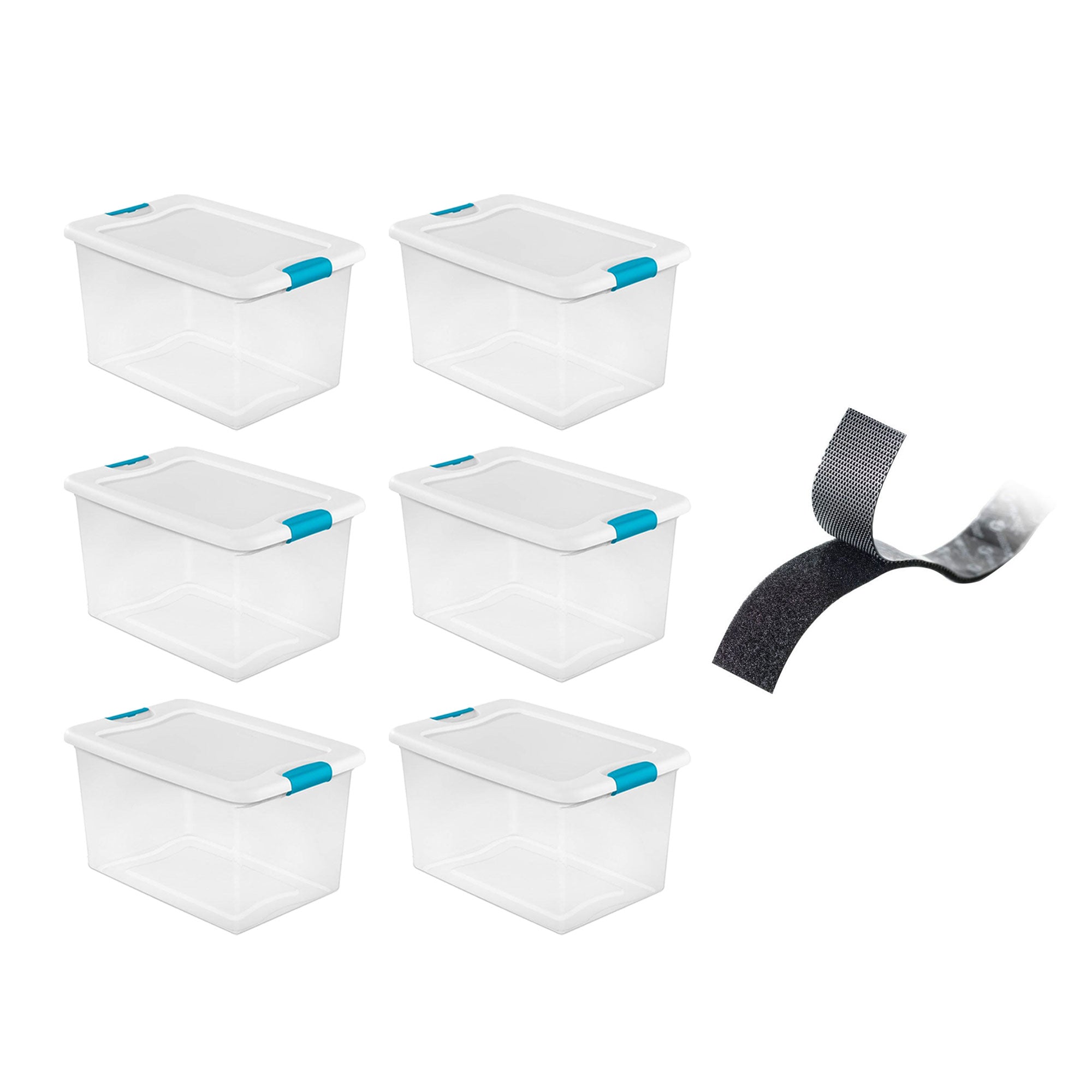 Sterilite 64 Qt Storage Box (6 Pack) Bundled with VELCRO® Brand 1 Inch Fastener