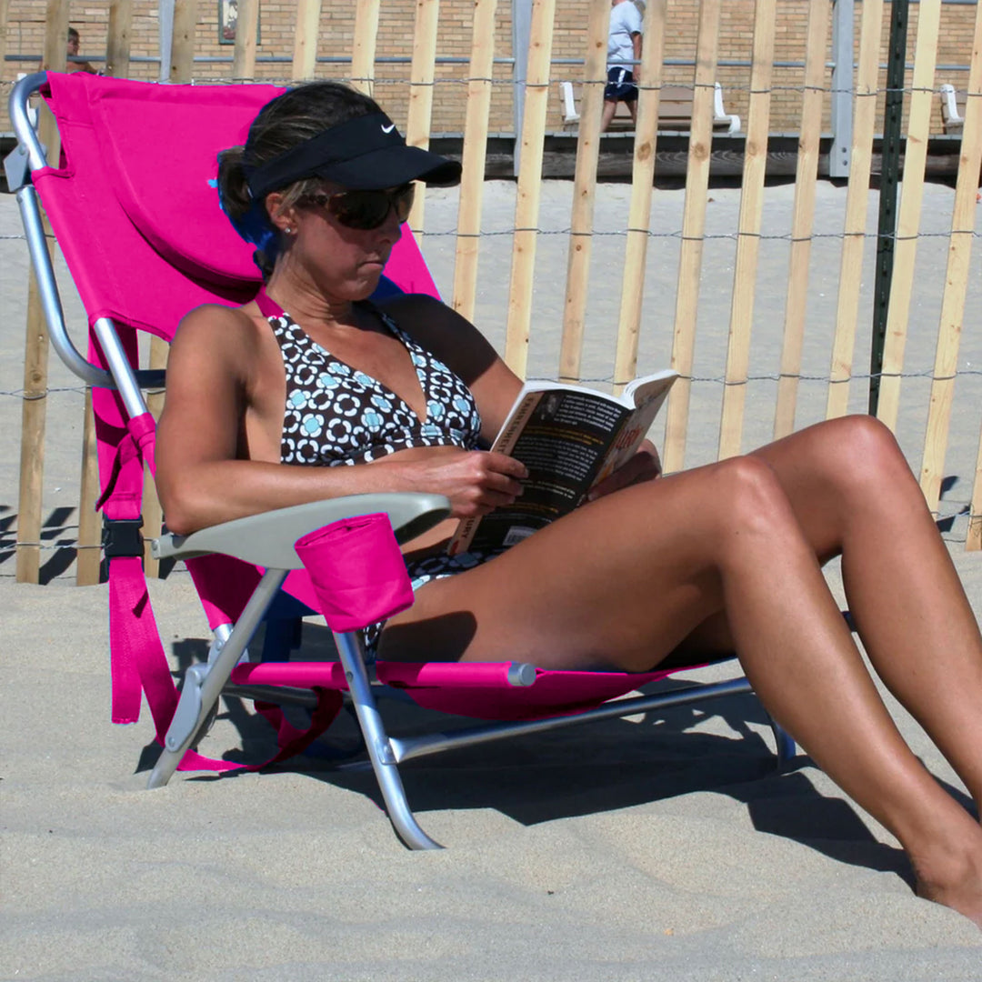 Ostrich On-Your-Back Lounge 5 Position Reclining Beach Lake Chair, Pink (Used) - VMInnovations