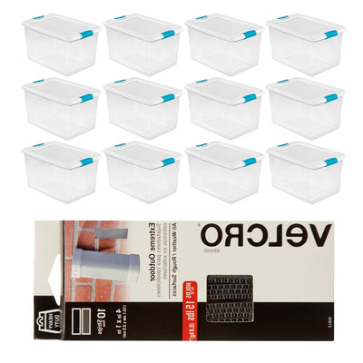 Sterilite 64Qt Ultra Latch Storage Box, 12Pk, & Velcro Extreme Outdoor Fasteners