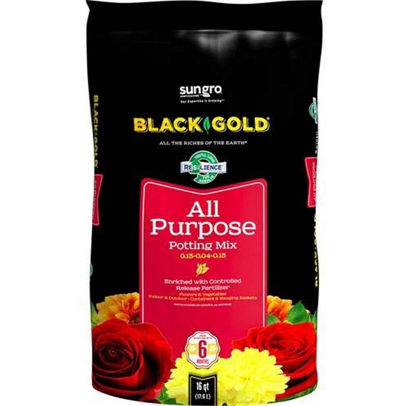 SunGro Black Gold All Purpose Natural Potting Soil Fertilizer Mix, 16Qt (6 Pack)