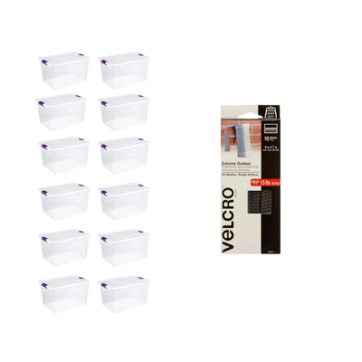 Sterilite 66 Qt Storage Box (12 Pack) Bundled with VELCRO® Brand (10 Pack)
