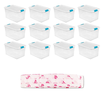 Sterilitie 64 Qt Ultra Latch Storage Box 12 Pack w/ Velcro Sticky Back Pads, 75
