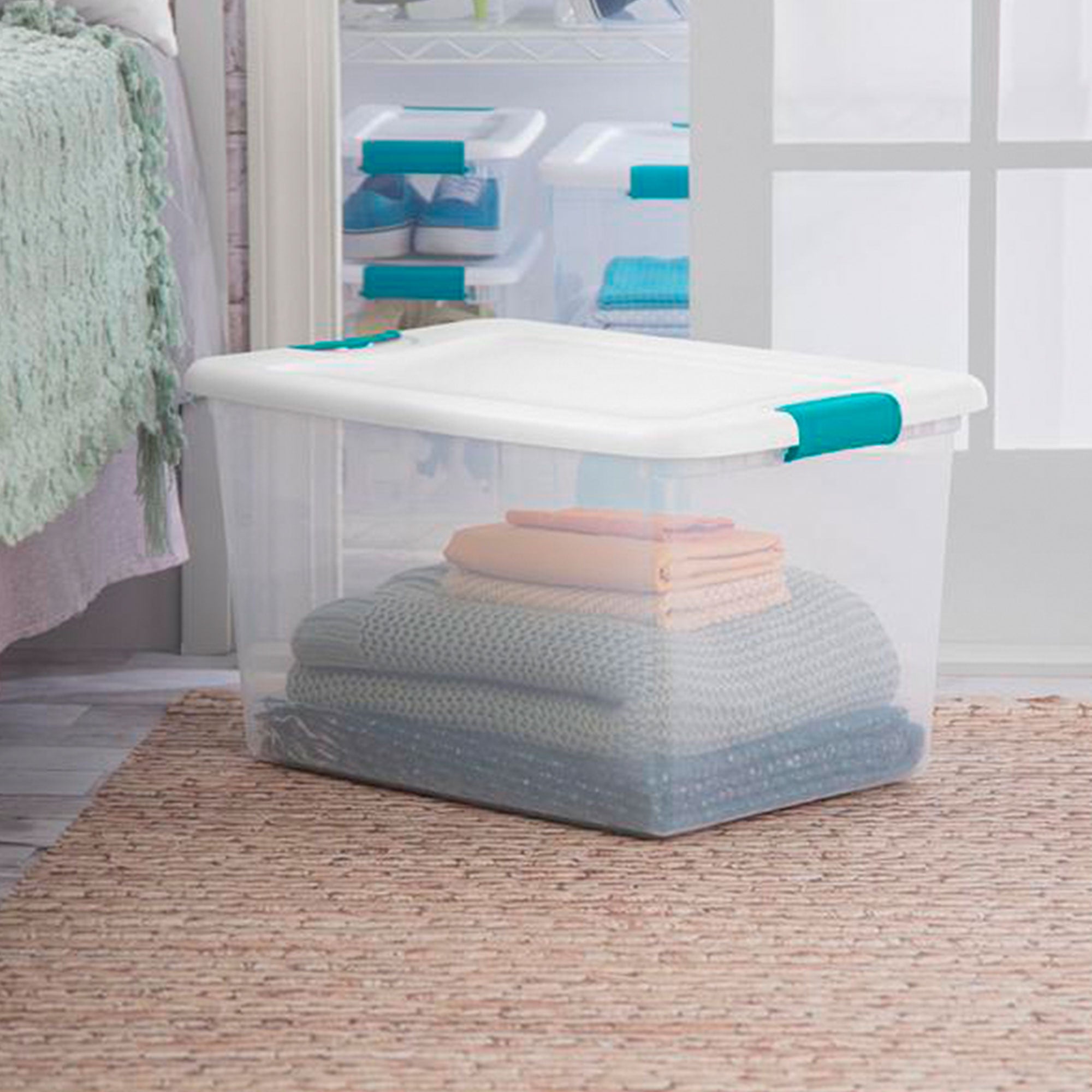 Sterilitie 64 Qt Ultra Latch Storage Box 12 Pack w/ Velcro Sticky Back Pads, 200