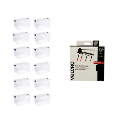 Sterilite 66 Qt Storage (12 Pack) Bundled with VELCRO® Brand 10 Ft Fastener Roll