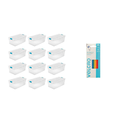 Sterilite 106 Qt. Plastic Storage Container Tote (12 Pack ) + Velcro Cable Ties