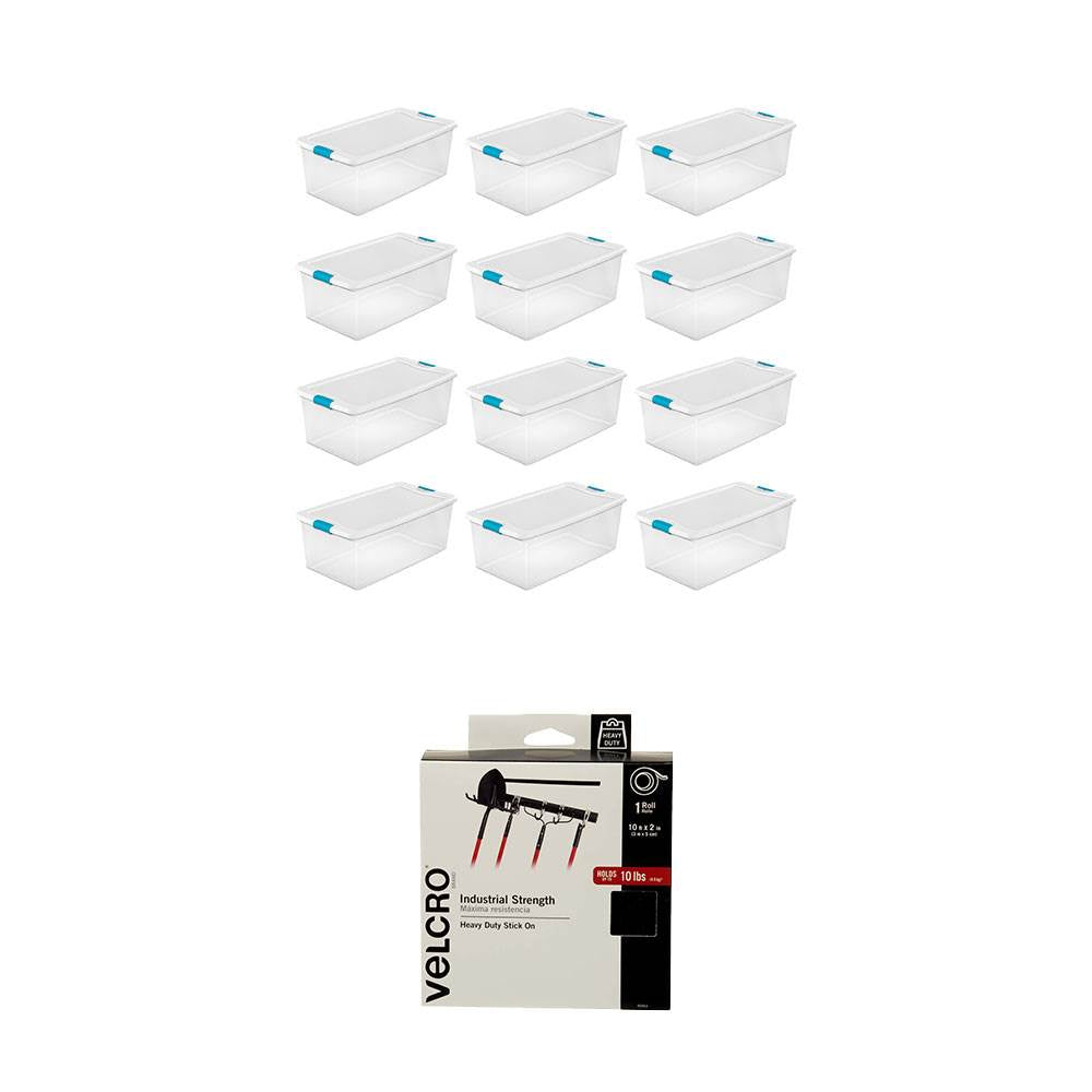 Sterilite 106 Qt Container (12 Pack) Bundled with VELCRO® Brand 10 Ft Adhesive - VMInnovations