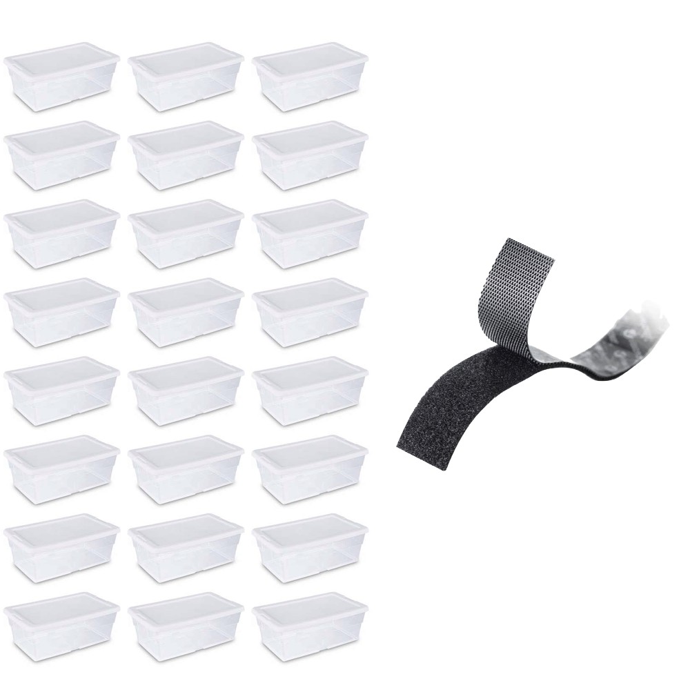 Sterilite 6 Qt Storage Tote (24 Pack) Bundled with VELCRO® Brand 10 Ft Roll